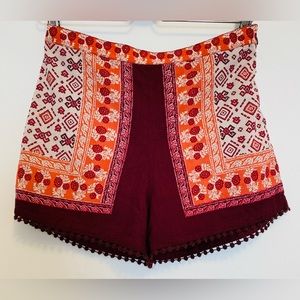 Hollister Burgundy & Orange Bohemian Shorts